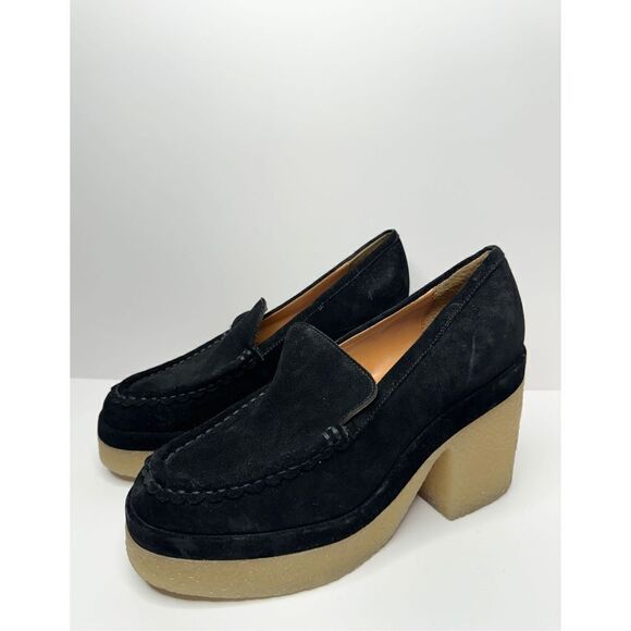 Marc Fisher Lina Platform Loafer 8.5 Suede Penny Light Black Slip On Shoes - Picture 2 of 9